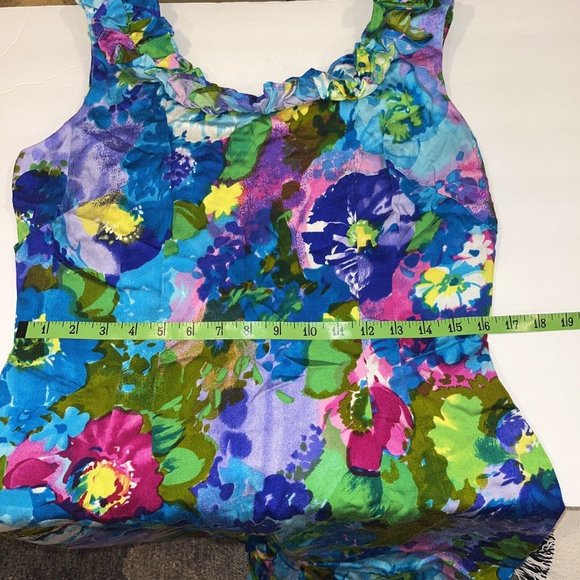 VTG 70’s Floral Hawaiian Ruffle Dress Sun Fashions Of Hawaii Honolulu Size 14 - Picture 9 of 10